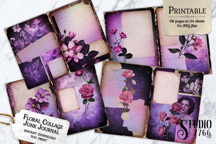 Floral Collage Junk Journal Pages