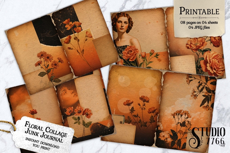 Floral Collage Junk Journal Pages