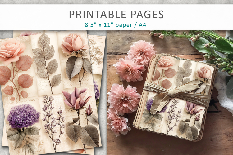 Floral Collage Paper, art journal botanical pages