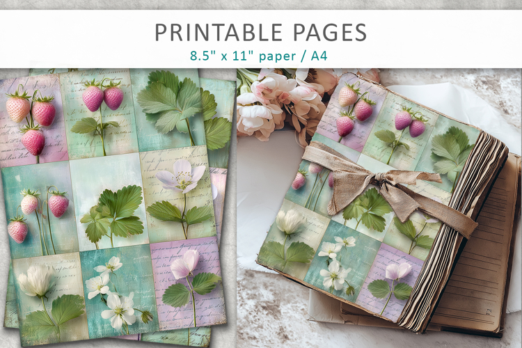 vintage botanical junk journal pages, floral collage pages