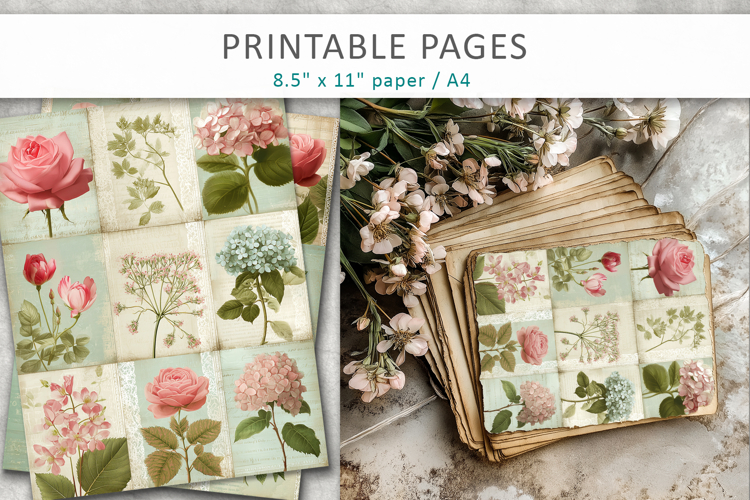 vintage botanical junk journal pages, botanical pages