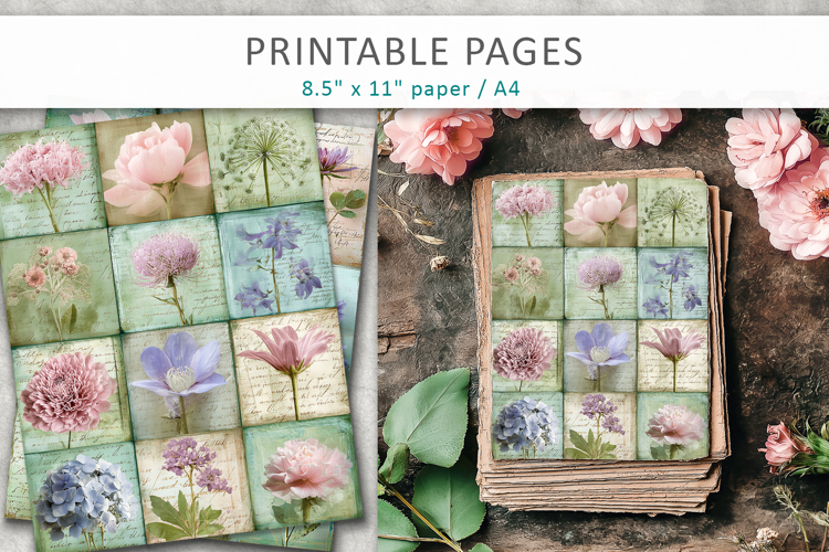 Floral Collage Paper, junk journal pages