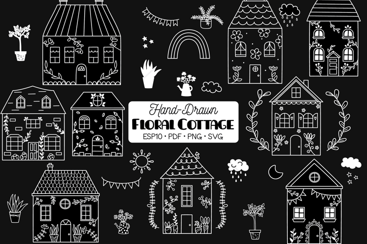 Floral Cottage White Doodles, Home, House, Flower, Plants