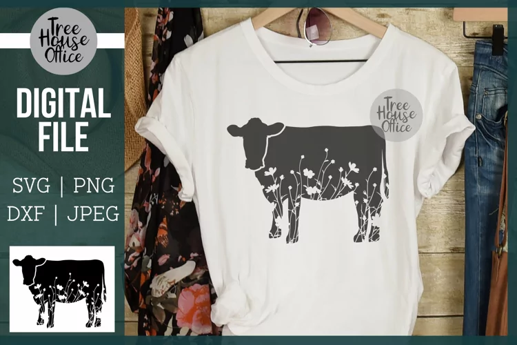 Floral Cow SVG, Farm Animal SVG Cut File, Wildflower Cow SVG