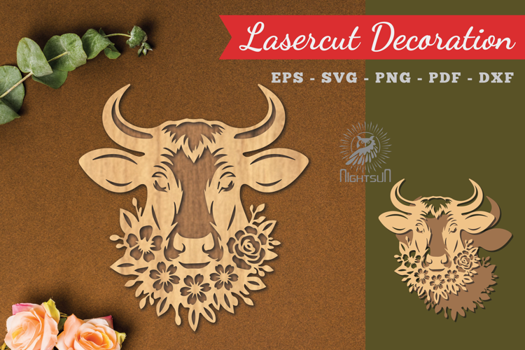 Floral Cow Lasercut Decoration
