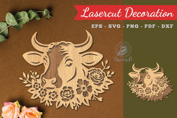 Floral Cow Lasercut Decoration
