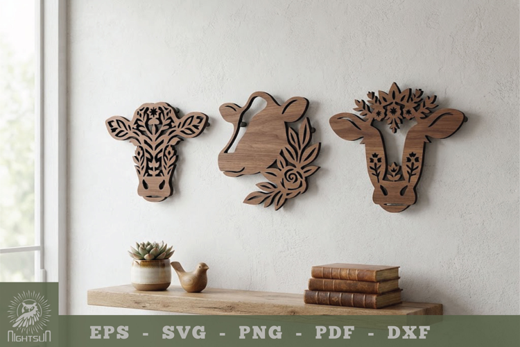 Floral Cow Lasercut Wall Decor SVG