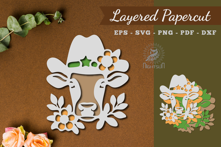 Floral Cow Layered Paper Cutting SVG