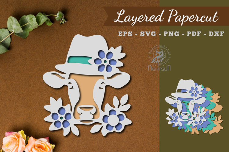 Floral Cow Layered Paper Cutting SVG