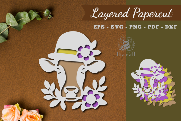 Floral Cow Layered Paper Cutting SVG