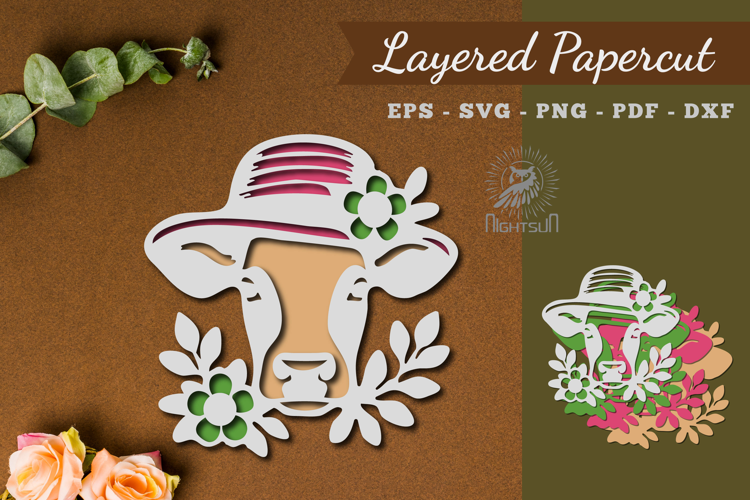 Floral Cow Layered Paper Cutting SVG