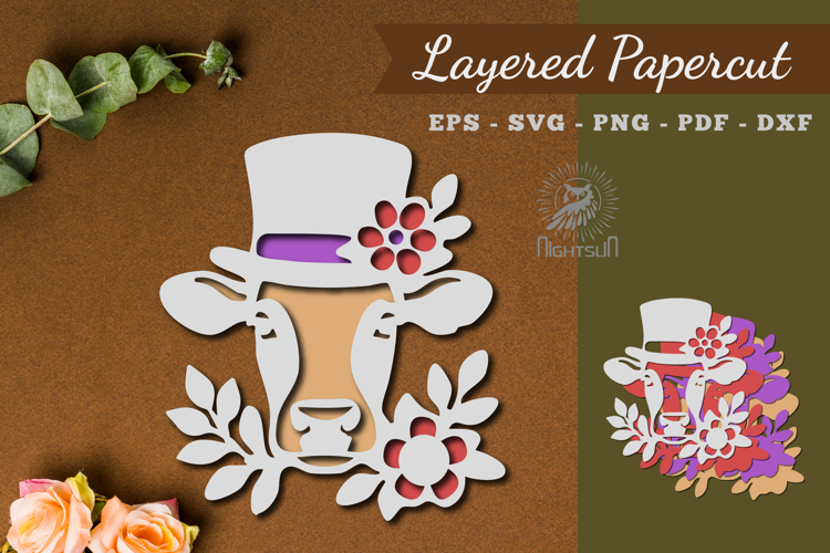 Floral Cow Layered Paper Cutting SVG