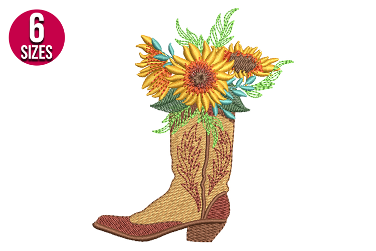 Floral Cowgirl Boot with Sunflower Embroidery Design