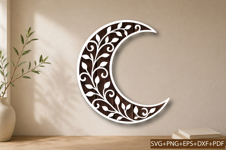Floral Crescent Moon Laser Cut SVG
