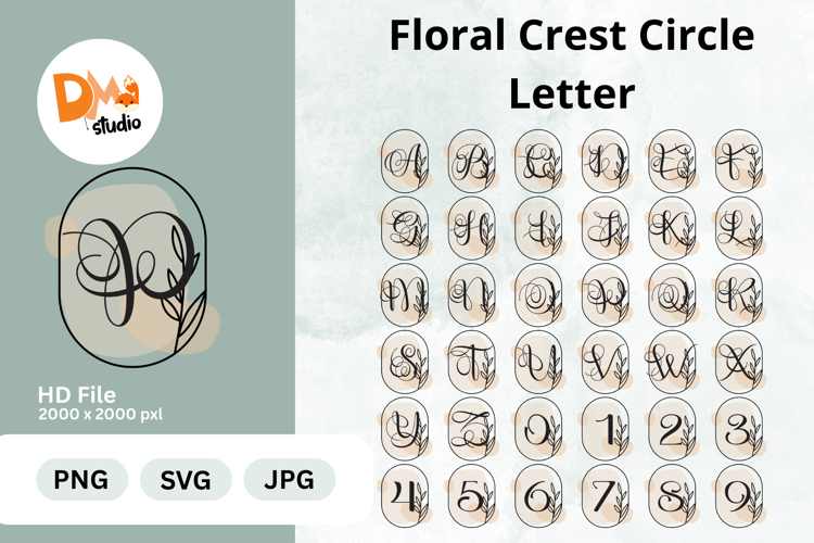 Floral Crest Circle Letter Monogram