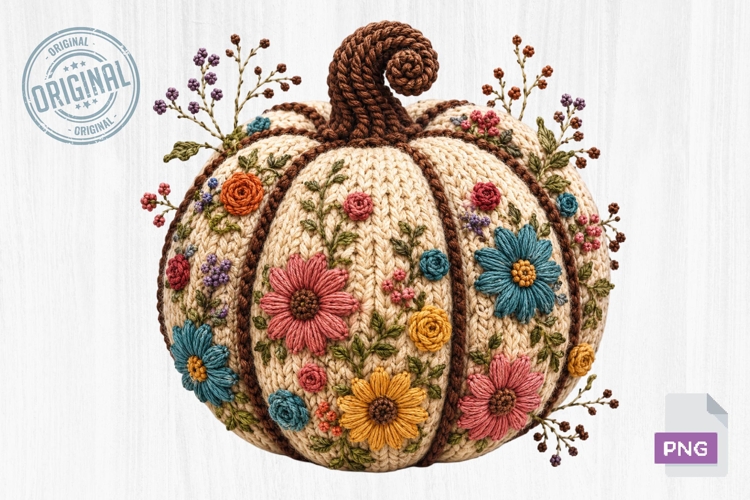 Floral Crochet Pumpkin Autumn PNG Design