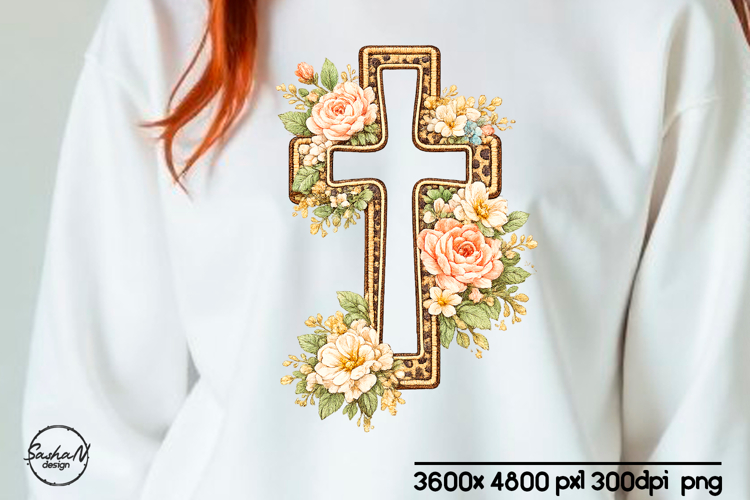 Floral cross Christian sublimation designs