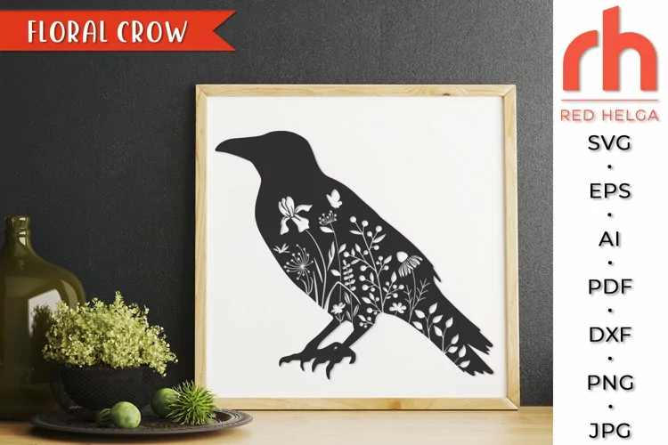 Floral Crow SVG, Forest Animal Cut File, Flower Bird DXF