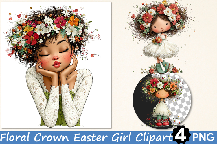 Floral Crown Easter Girl Clipart PNG
