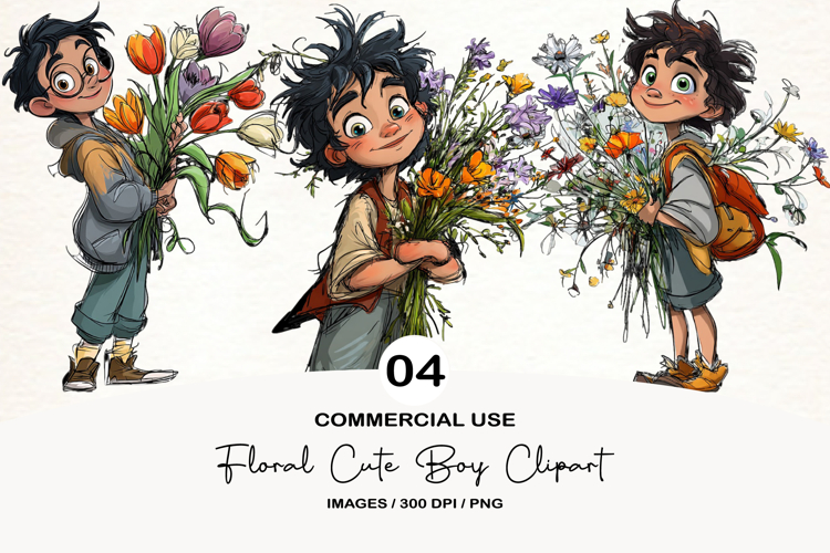 Floral Cute Boy Clipart PNG