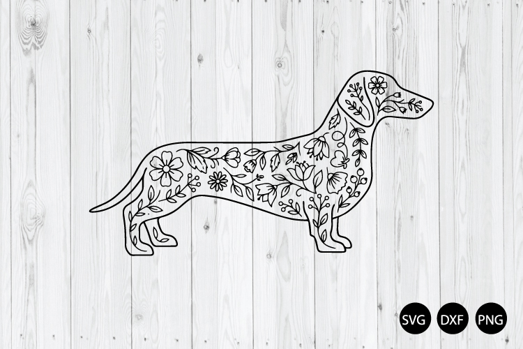 Floral Dachshund SVG, Dachshund Dog SVG, Dog SVG