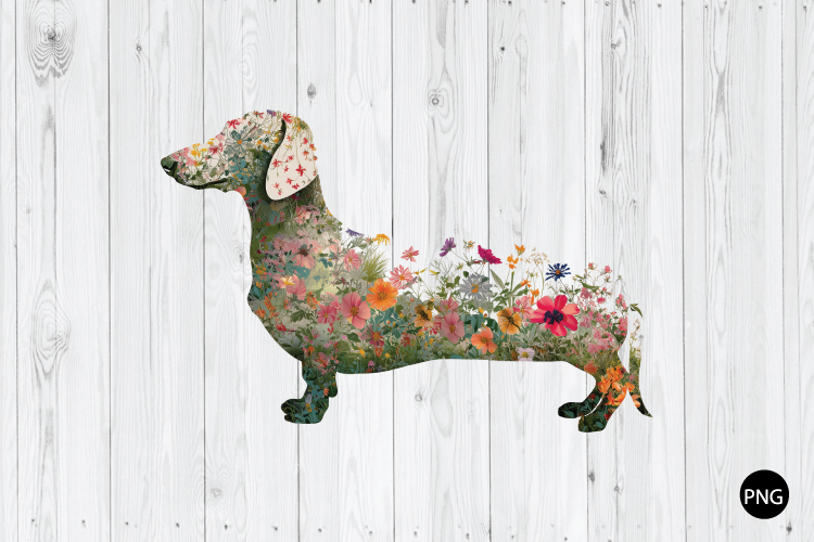 Floral Dachshund PNG, Dachshund PNG