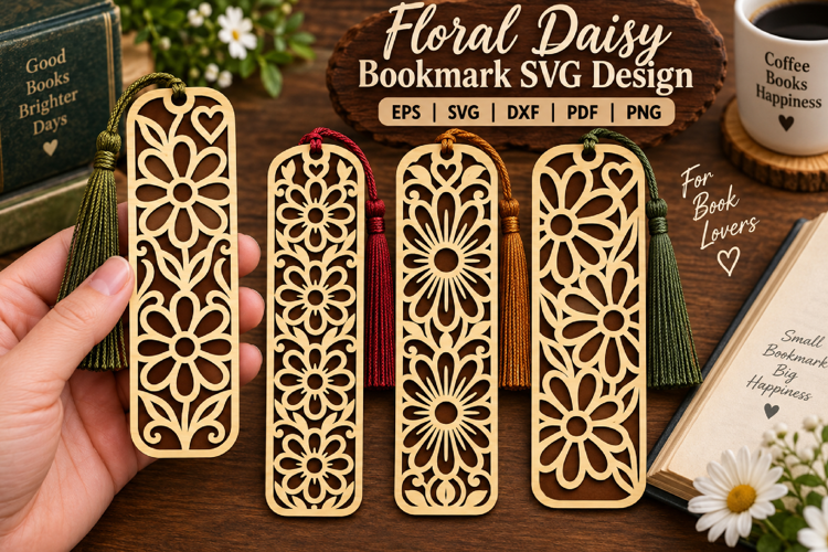 Floral Daisy Bookmark SVG, Bookmark Laser Cut Files