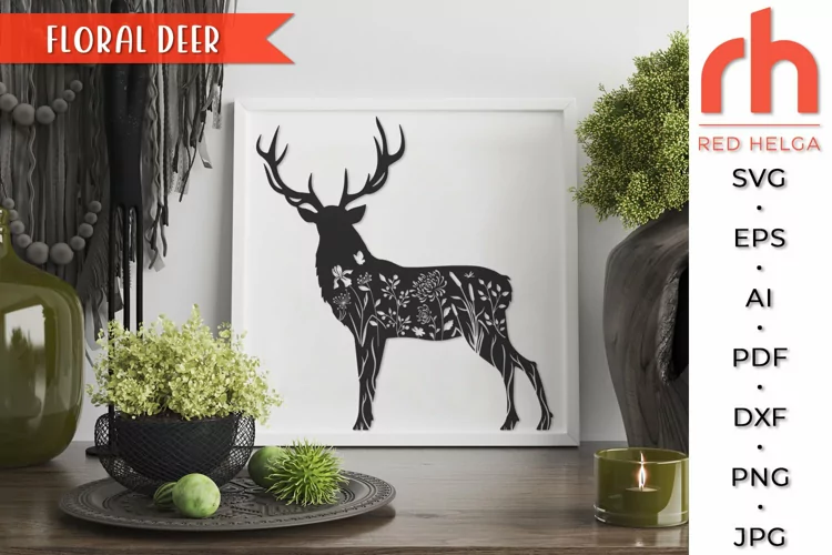 Floral Deer SVG, Forest Animal Cut File, Flower Deer DXF