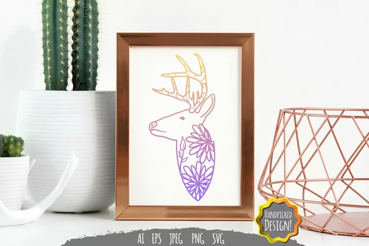 Floral Deer Head with Gradient Color SVG