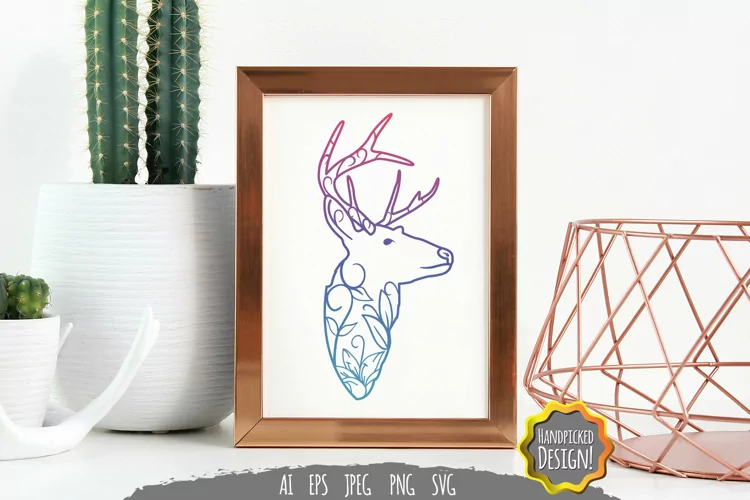 Floral Deer Head with Gradient Color SVG