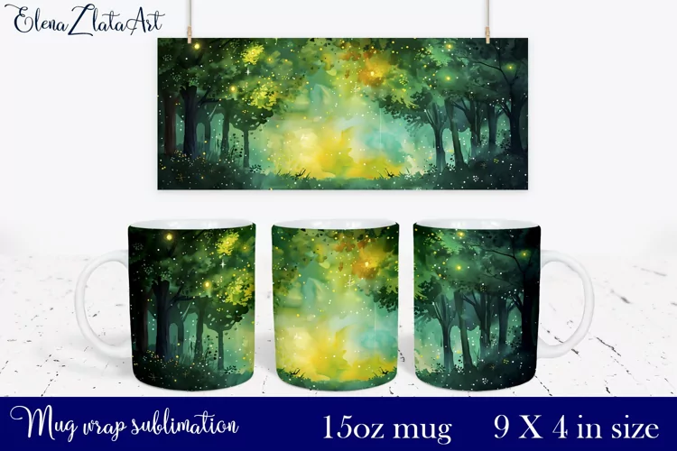 Watercolor forest Mug Sublimation, Forest Design Mug