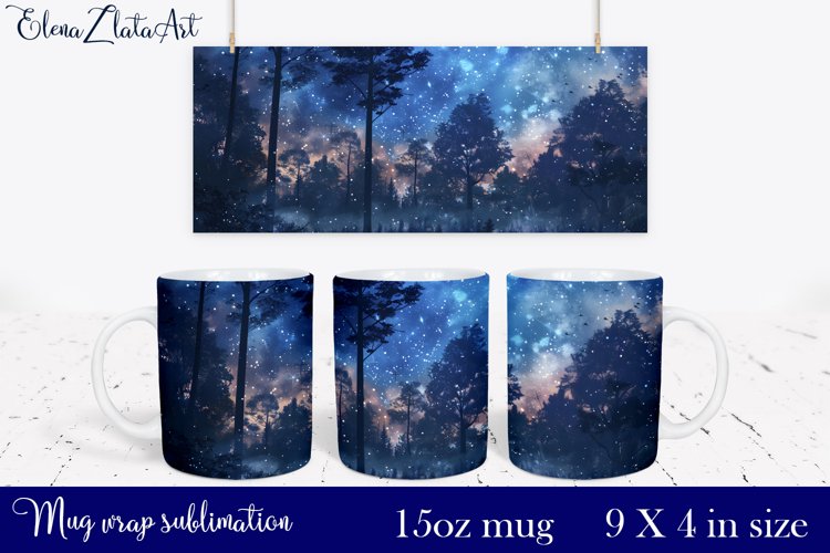 Watercolor forest Mug Sublimation, Forest Design Mug example image 1