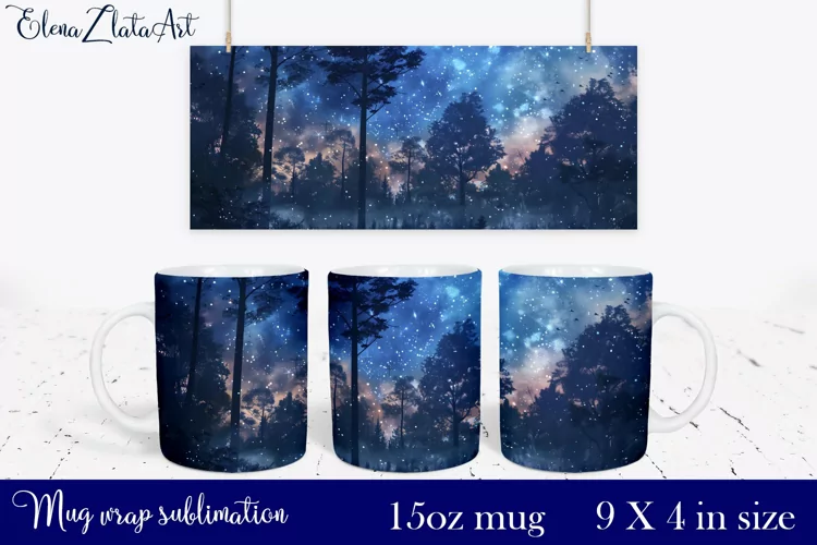 Watercolor forest Mug Sublimation, Forest Design Mug