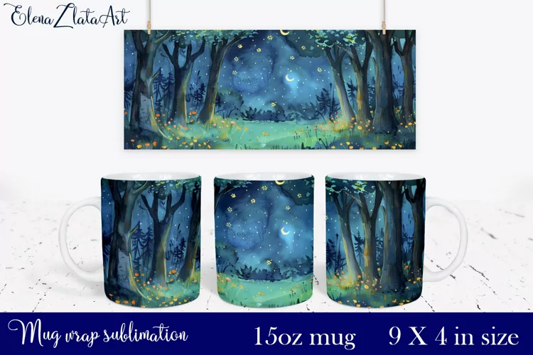 Watercolor forest Mug Sublimation, Forest Design Mug