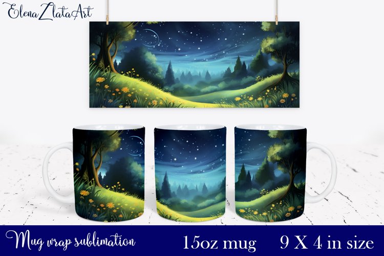 Watercolor forest Mug Sublimation, Forest Design Mug example image 1