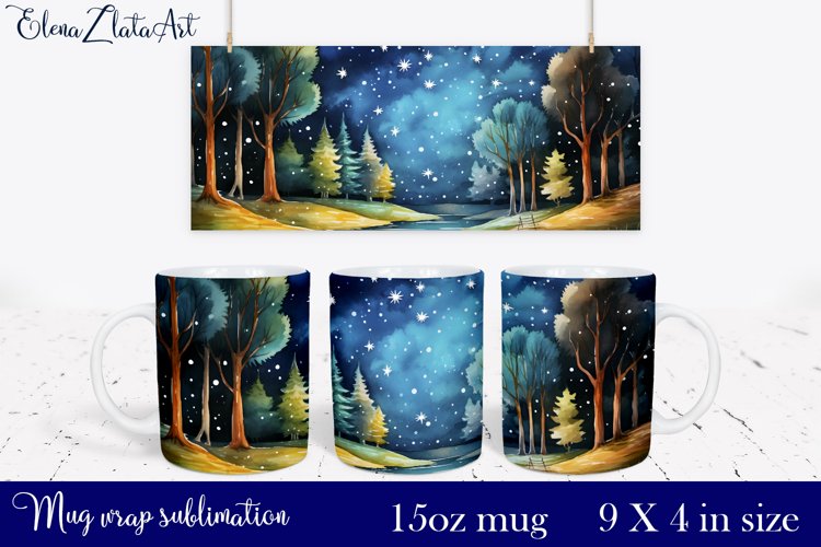 Watercolor forest Mug Sublimation, Forest Design Mug example image 1
