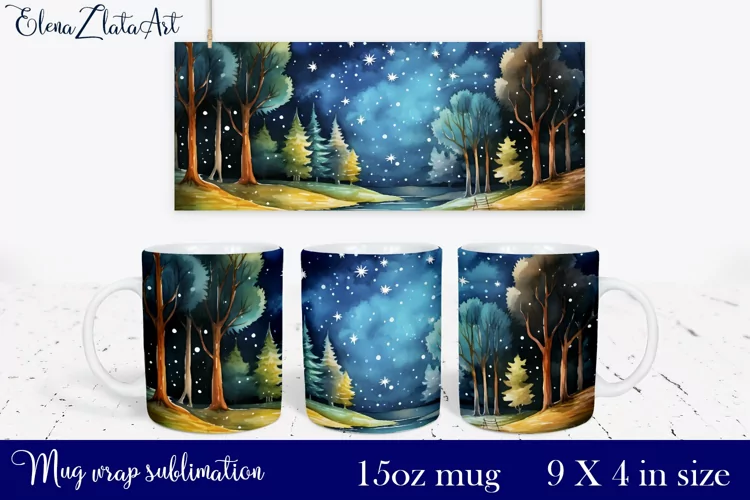 Watercolor forest Mug Sublimation, Forest Design Mug