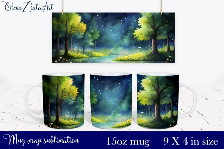 Watercolor forest Mug Sublimation, Forest Design Mug