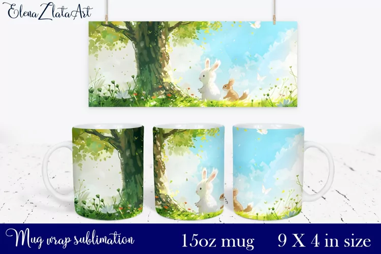 Watercolor bunny and squirrel Mug Sublimation, Design Mug
