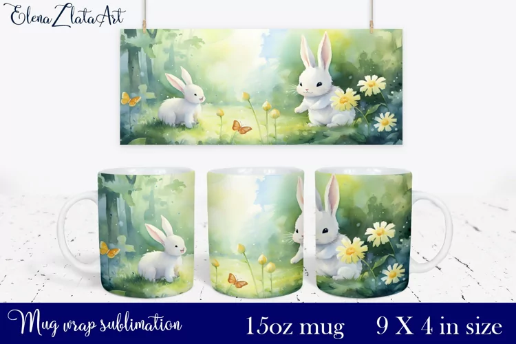 Watercolor bunny and squirrel Mug Sublimation, Design Mug