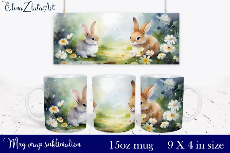 Watercolor bunny and squirrel Mug Sublimation, Design Mug