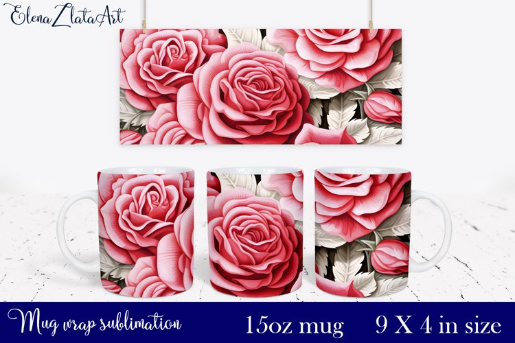 Roses Mug Sublimation | Watercolor Flowers Mug Wrap example image 1