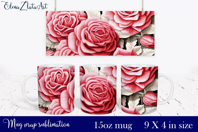 Roses Mug Sublimation | Watercolor Flowers Mug Wrap