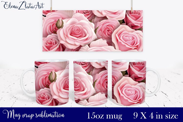 Roses Mug Sublimation | Watercolor Flowers Mug Wrap