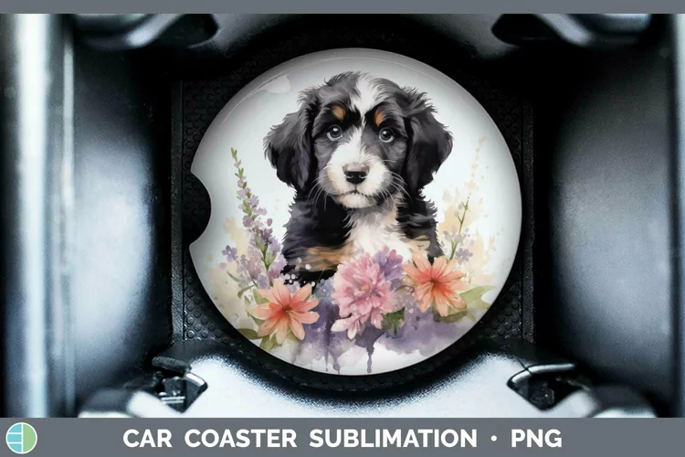 Floral Dog Bernedoodle Dog Car Coaster Sublimation Coaster D