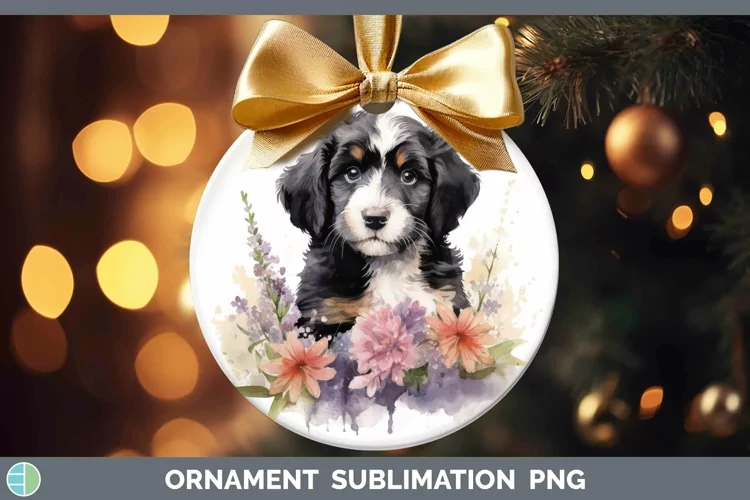Floral Dog Bernedoodle Dog Ornament Sublimation Bauble Desig