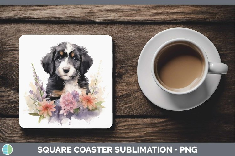 Floral Dog Bernedoodle Dog Square Coaster Sublimation Coaste
