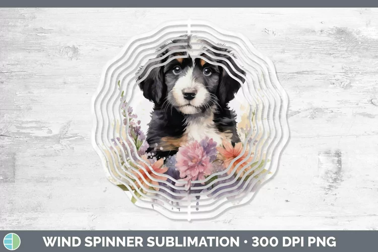Floral Dog Bernedoodle Dog Wind Spinner Sublimation Spinner
