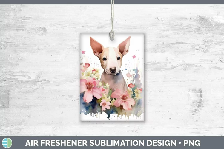 Floral Dog Bull Terrier Dog Air Freshener Sublimation Car Fr