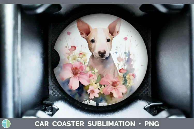 Floral Dog Bull Terrier Dog Car Coaster Sublimation Coaster
